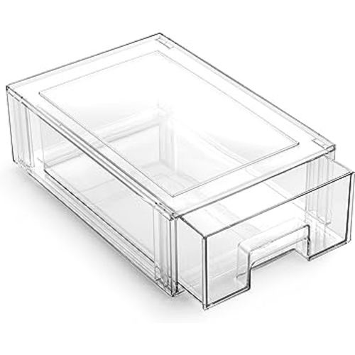BINO | Stackable Storage Drawer | THE CRATE COLLECTION | Clear Storage Bins with Drawers for Pantry Shelf Organization and Storage | Fridge Organizer | Stackable Storage Bins for Organization | Small