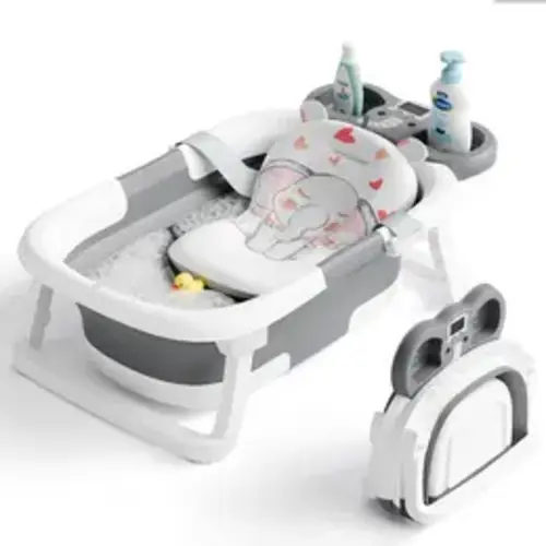 Collapsible Baby Bathtub with Real-time Temp Monitor Floating Cushion, Foldable Baby Bath Tub Set - Perfect Portable Travel Baby Tub Cute Care, #SummerVibes - TikTok Shop