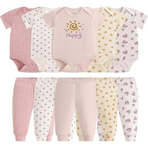 Baby Newborn Layette 10-Piece Sets Cotton Bodysuits Pants Sets for Baby Boys Girls Toddler Unisex Baby Gift Set