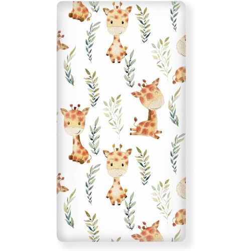 Giraffe and Leaves Baby Crib Sheets Green Leaf 52x28x8 in