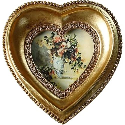 Vintage 2.5X2.5 Mini Picture Frame - Antique Gold Embossed Design, Elegant Tabletop and Wall Mount Display for Cherished Photo Home Decor (Gold Heart)