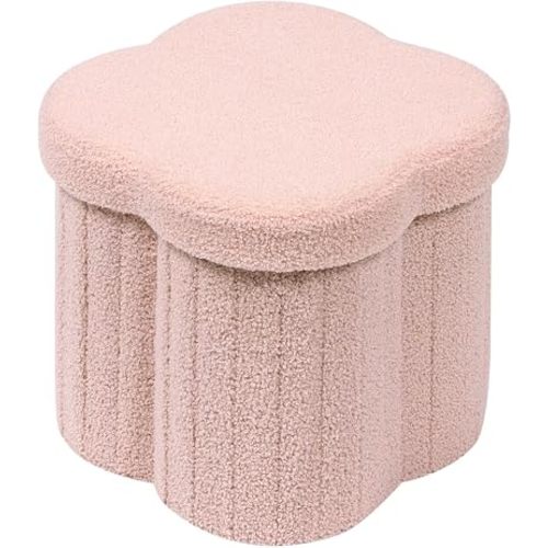 B FSOBEIIALEO Storage Ottoman Cube, 12.6" Flower Shaped Ottomans, Pink