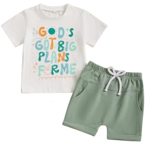 Engofs Toddler Baby Boy Clothes Summer Outfit Short Sleeve Tractor Letter Print T Shirt Shorts Set