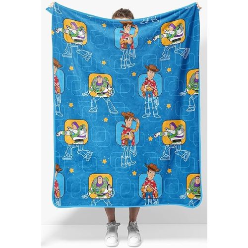 Jay Franco Kids Plush Throw Blanket – Soft & Cozy Fleece Throw for Bedroom & Couch Décor, Official Licensed Product, Blue - Toy Story, 40x50 - Travel Blanket