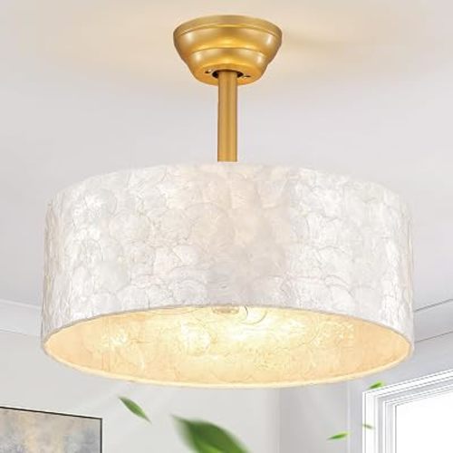 Coastal Capiz Shell Fandelier Ceiling Fans with Lights and Remote Control