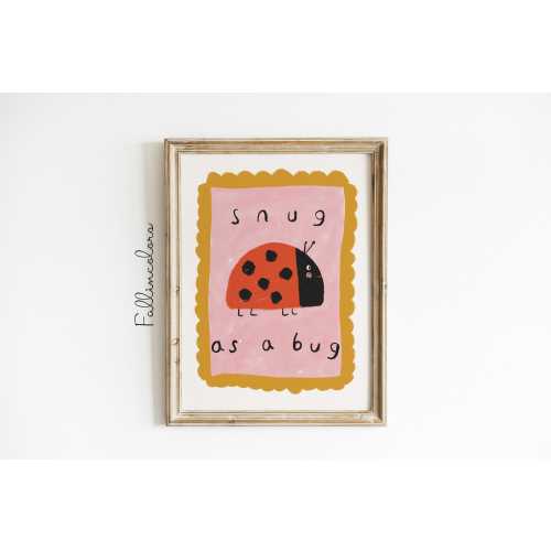 Snug As A Bug Print, toddler room decor, Printable, Baby Gift, Cute Playroom, Kid Room Poster,  Ladybird Drawing, Instant Download, DIGITAL