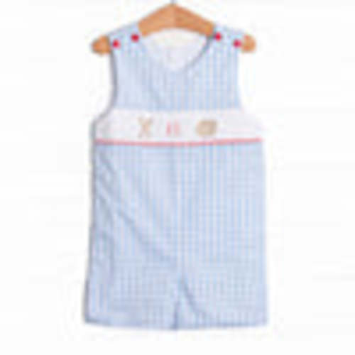 Foul Ball Smocked Jon Jon, Blue – Stitchy Fish