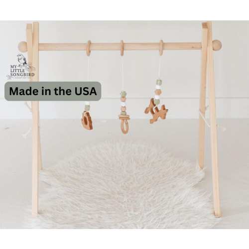 Sage Wooden Montessori Play Gym: Modern Baby Mobile Frame for Newborn Activity & Sensory Development