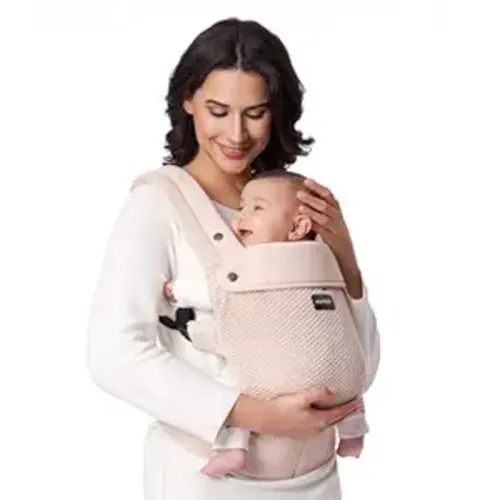 Momcozy Breathable Mesh Baby Carrier, Ergonomic and Lightweight Infant Carrier for 7-45lbs with Enhanced Lumbar Support, All Day Comfort for Hands-Free Parenting, Air Mesh-Pink