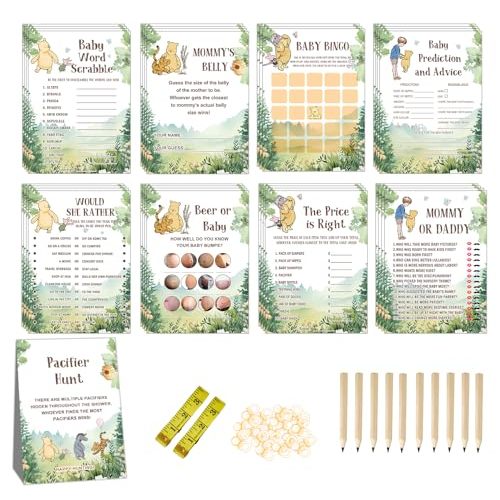 ALodr Winnie Baby Shower Games, 143 Pcs The Pooh Game Cards Set, Gender Reveal Party Decor, The Pooh Baby Shower Decorations, Bear Party Favors, Ctue Bear 9 Games Activities
