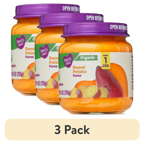 (3 pack) Parent's Choice Organic Stage 1 Baby Food, Sweet Potato Puree, 4 oz Jar