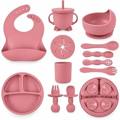 JOJO Baby 12-Piece Silicone Baby Feeding Set, Suction Plate & Bowl