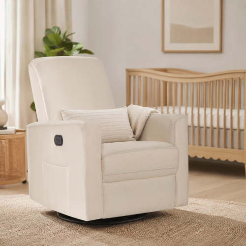 Evolur Raleigh Nursery Glider Recliner and Rocking Chair in Fog, 360° Swivel Motion, Multiple Recline Positions, Easy to Clean, FSC and Greenguard Gold Certified, Plush Ivory