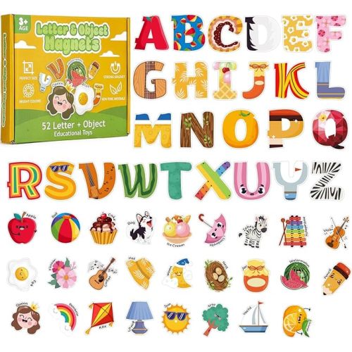 52PCS Kids Fridge Magnets Set, Animal & Alphabet Letters for Toddlers | 26 Animals + 26 Uppercase Letters, Easy-Grip Size, Strong Magnets, Fsc Paper, for Fridge or Whiteboard