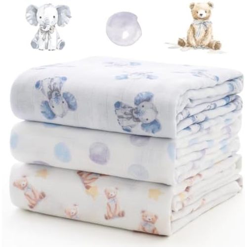 Momcozy Muslin Swaddle Blankets, 3-Pack, Large 47"x47" Cuddle Buddies