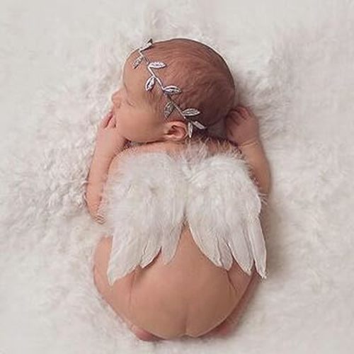 Holibeat 0-6M Baby White Fairy Feather Angel Wings with a Headband Newborn Photography Posing Props (White)