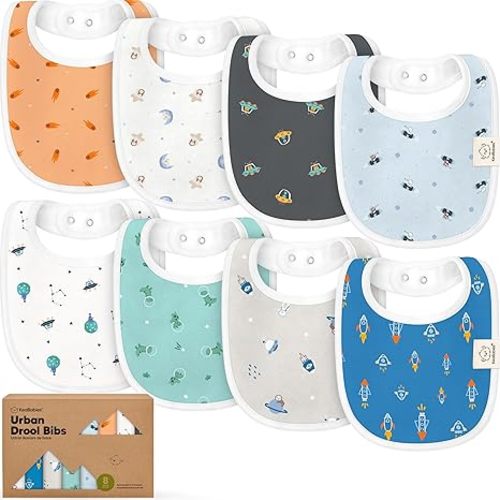 8-Pack Organic Baby Bibs for Boys, Girls - Soft Cotton Drooling and Teething Bibs for Baby Girl & Boy, Extra Absorbent, Easy to Clean & Put On for Toddler, Newborn, Infant 0-24 Months (Cosmo)