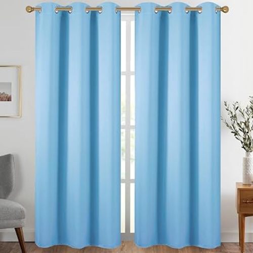 Diraysid Sky Blue Grommet Blackout Curtains for Bedroom Thermal Insulated Room Darkening Curtains Drapes, 42 x 84 inch, 2 Panels