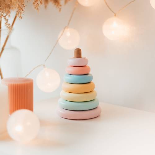 Wooden Rainbow | Pyramid Stacking | Montessori Sensory Toys | Baby Shower Gift | Personalized Baby Girl Gift | First Christmas Gift