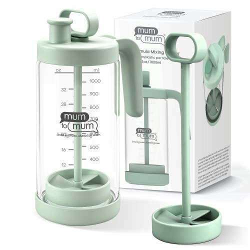 MUM TO MUM 32oz Glass Formula Mixing Pitcher, Microplastic-Free BPA Free Leak-Proof Breastmilk Storage Container, Heat & Cold Resistant Borosilicate Glass with Silicone Seal (Light green)