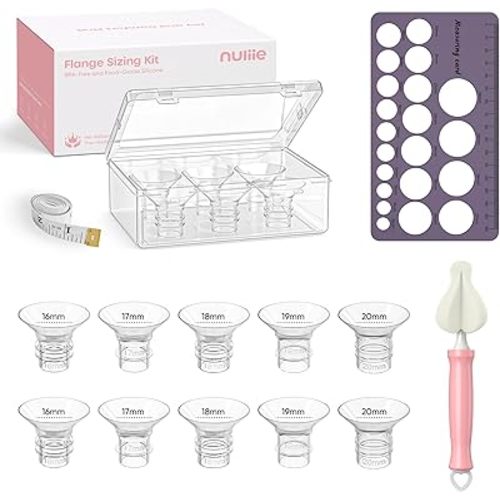 Nuliie 5-in-1 Flange Sizing Kit 16/17/18/19/20mm for 24mm Flange/Shield of Most Pumps, 10PCS Silicone Flange Inserts to Boost Pumping Efficiency & Comfort, BPA-Free Pump Essential for Moms
