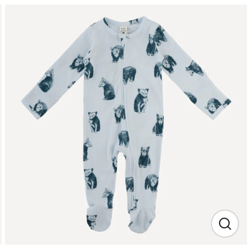 long sleeve two way zipper footie | blue bear cubs | organic cotton je – kate quinn