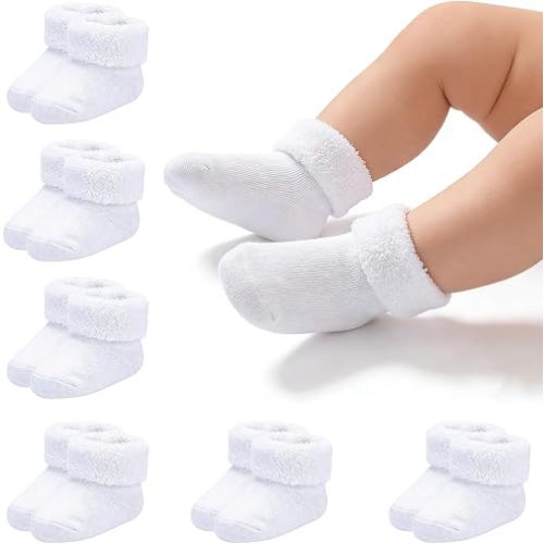 Newborn Socks 0-3 Months Preemie Infant Cotton Terry Ankle Socks 6 Pairs