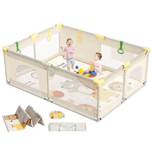CoziBB Baby Playpen with Mat, 71" × 59" Extra Large Playpen for Toddler, Play Yard, Baby Fence Play & Sleep Area for Indoor & Outdoor
