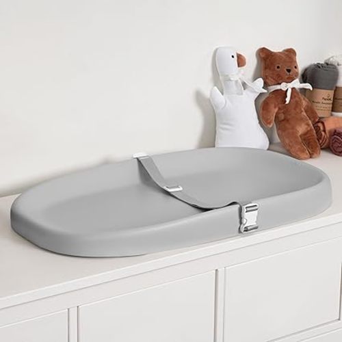 Papablic Baby Changing Pad – Soft & Wipeable Diaper Changing Table Mat for Dresser Bed Sofa, Built-in Safety Belt, Non-Slip, Waterproof, Easy to Clean – Gray, Ideal Gift for New Parents