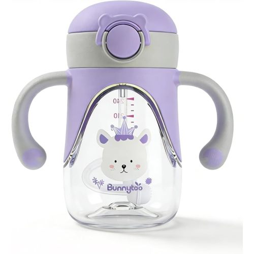 Bunnytoo Weighted Straw Sippy Cup 1-3 Years Old, 8oz BPA-Free Tritan Baby Water Cup with Handles, Transition Training Drinking Cup for 12-36 Months Toddler (Purple)