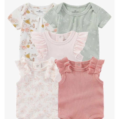 6-9 months Baby Bodysuits Ribbed Mix Summer Newborn Boy Girl Clothes 5-pack