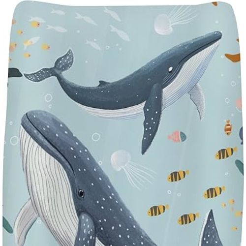 Boho Ocean Animals Changing Pad Covers for Baby Girl Boy Sea Whale Shark Jellyfish Coral Fitted Change Table Mats Nautical Coastal Marine Soft Diaper Changing Table Sheets 32''×16''