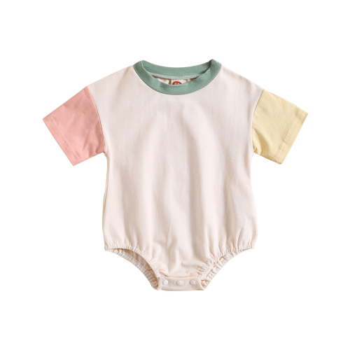 Fouhkni Baby Outfits Toddler Boy Girl Rompers Short Sleeve Color Block Rompers Infant Summer Clothes