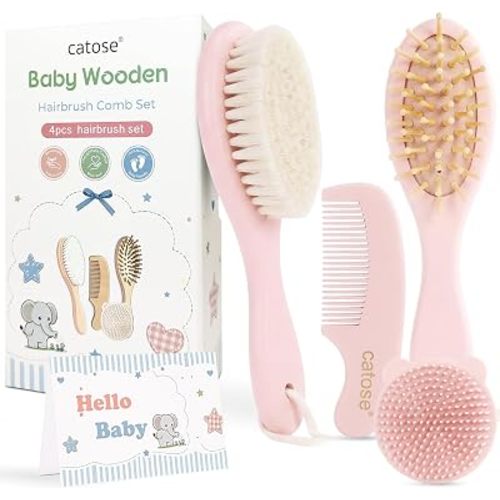 Baby Brush and Comb Set,Wooden Baby Brush,Soft Goat Hair,Newborns