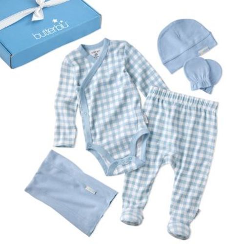 Butterblu CHECK ME OUT BABY 6-Piece Gift Set Blue Check Newborn