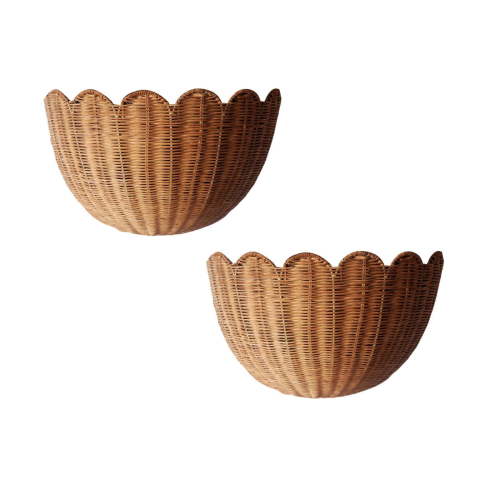 2Pcs Scalloped Wicker Wall Basket - The Original - Hand Woven Basket - Scalloped Décor Wall Hanging Baskets -16" X 11" - Hanging Wall Basket