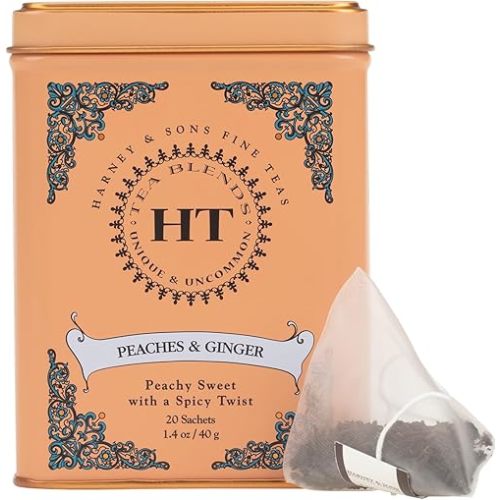 Harney & Sons Peaches & Ginger Black Tea, 20ct sachet tin