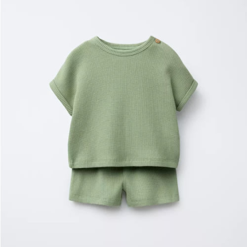 WAFFLE KNIT T-SHIRT AND SHORTS MATCHING SET - Oyster-white | ZARA United States