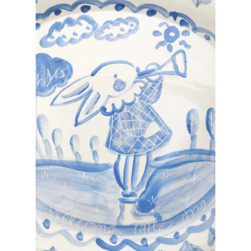 Scalloped Birth Plate - Blue with Rabbit | Tricia Lowenfield Design | Over The Moon