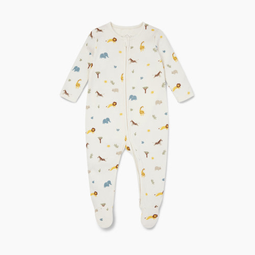 MORI Printed Zip Baby Pajamas - Safari, Newborn