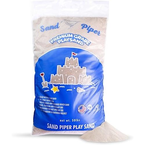 Sandpiper Multiuse Play Sand for Kids, 50 Lbs Indoor Outdoor Silica Sand for Sandbox, Craft Table, Sensory Bin Filler, & Building Beach Castles