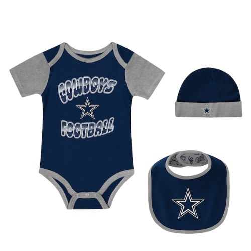 Newborn Dallas Cowboys Outerstuff Tag Team Bodysuit, Bib & Cuffed Knit Hat Set