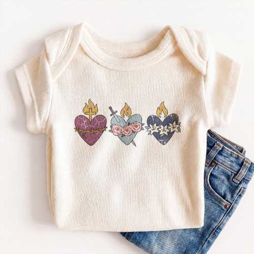 Holy Family Three Hearts Baby Onesie®® - Catholic Religious Bodysuit