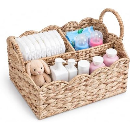 Wicker Diaper Caddy Scalloped Basket Diaper Caddy with Dividers
