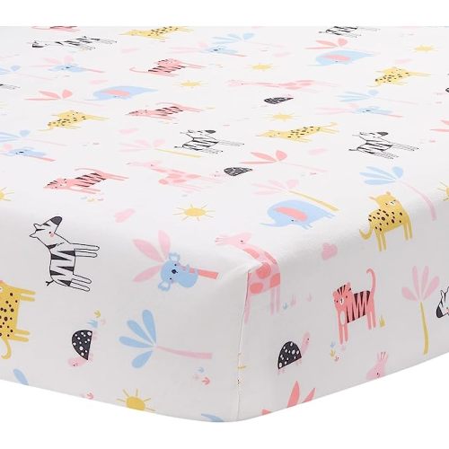 Lambs & Ivy Snuggle Jungle Pastel Safari Cotton Jersey Baby Fitted Crib Sheet