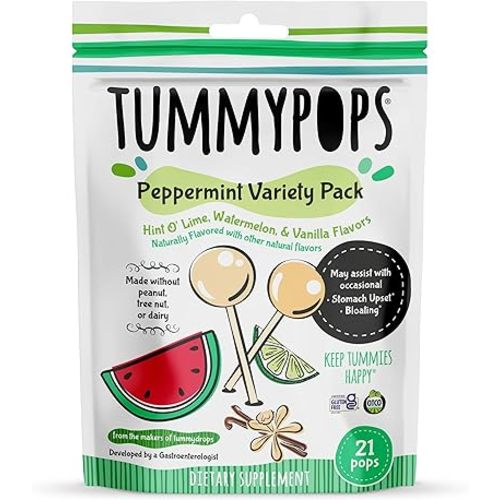 Tummypops Peppermint Variety Pack (Hint 'O Lime, Watermelon, & Vanilla Flavors), 21 Pops