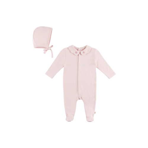 Ribbed Footed Romper with Matching Bonnet