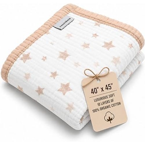 Organic Cotton Muslin Baby Blanket for Boys and Girls - Luxurious Soft Toddler Quilt for Swaddling - Gender Neutral Blanket - Baby and Toddler Gift - Neutral Star