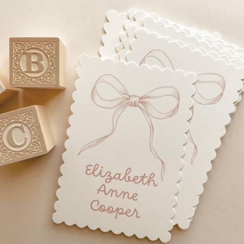 Pink Ribbon Bow Baby Milestone Cards, 14 -5&quot;x7&quot; Heavy Duty Scalloped Cards, Double Sided, Personalized Girl Baby Shower Gift, Photo Prop