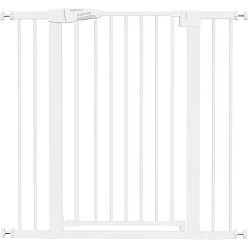 BABELIO 36" Tall Dog Gate PressGuard C5, 26-40" Wide Auto Close Baby Gate, Pressure Mounted Metal Pet Gate, Easy Install No Drilling, No Tools Needed, with Wall Protectors and Extension Kits, White